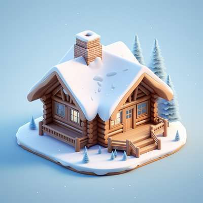 Chalet 3d chalet isometric minimal ski