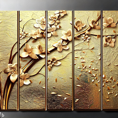 Wall Art - 5 panels, golden tree 5 panels golden tree wall art