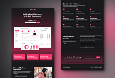 Appo💬Text - Landing page concept application black branding business dark mode dashboard desktop graphic design landing page pink red saas sms startup ui ux web website