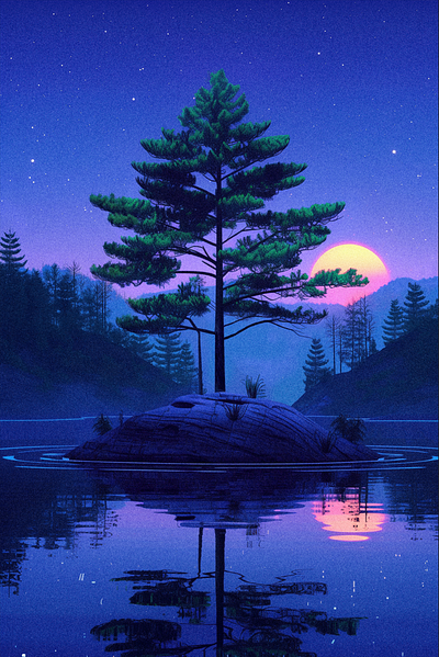 Tranquil Twilight. automotive art car illustration design digital art illustration japanese cars nature purple sun set tree