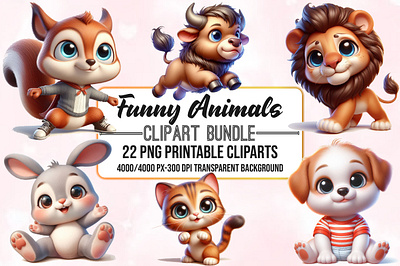 Watercolor Cute Funny Animals Clipart Bundle caricature pet bundle watercolor