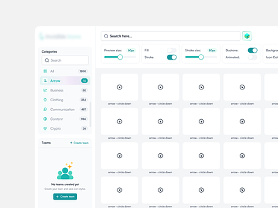 Icon Library Web Application - Home page dashboard empty state icon icon library library product design search customization search filter ui design user experience ux design web app web application