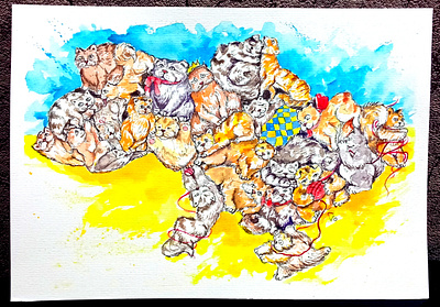 Original Contemporary painting, Ukraine Alarm Map Version 2 alarm art cartoon cat fun hand painted handmade illustration map paint painting ukraine