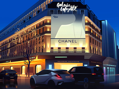 Galeries Lafayette city illustration lafayettes lifestyle light mood neon night parisian shopping