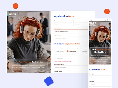 bscit.eu - Application form Web + mobile views application form e learning web minimalist mobile view responsive design signup modal ui ui design unique and modern ux