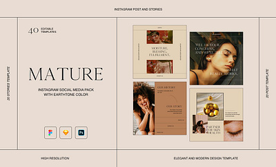 Mature Instagram Social Media Kit earth tone earthtonecolor instagram carousel instagram post instagram stories instagram template instagramdesign minimalist minimalist design minimalistinstagram modern modern instagram template moderndesign socialmedia socialmediadesign socialmediatemplate