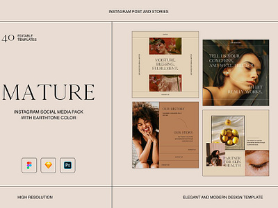 Mature Instagram Social Media Kit earth tone earthtonecolor instagram carousel instagram post instagram stories instagram template instagramdesign minimalist minimalist design minimalistinstagram modern modern instagram template moderndesign socialmedia socialmediadesign socialmediatemplate