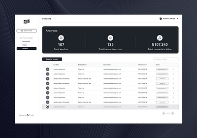 Vendor Dashboard dashboarddesign design ui web app