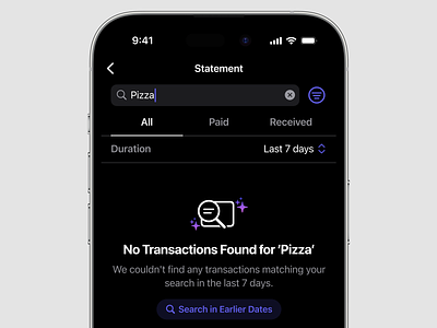Empty Search Results - Statement (Concept) app banking banking app empty empty search empty state finance financial app financial statement fintech app minimal ui mobile banking sarjil search search bar search list search results statement ui ux