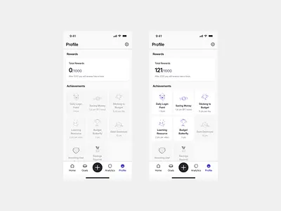 Wallet: Profile Screens achivements ai app app design balance bank cards design duolingo finanace fintech gamification management mobile navbar navigation profile ui user profile ux