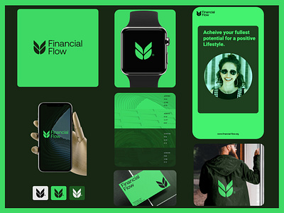 Financial Flow ® balance branding colorpalette community financial graphic design green growth logo mockups platform