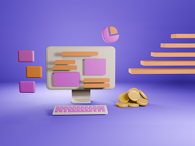 Pink and orange tech 3D 3d blender computer fintech graphic design money piechart technology