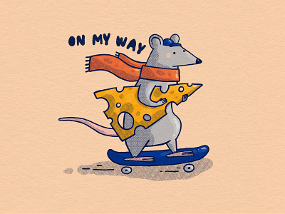 OMW Rat 2d character cheese cool digital art illustration illustrator omw on my way rat rodent skate skateboarding
