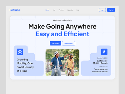 EcoRide - Transportation services Landing page bento big text clean eco friendly homepage landing page landing page design landing page ui mobility sustainable transportation transportation landing page transportation ui ui ux web design websisite website design website transportation website ui