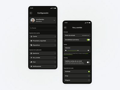 Settings | Daily UI #007 audio audio settings dailyui dailyui007 dailyuichallenge dark mode figma mobile radio button settings slider switch toggle ui ux