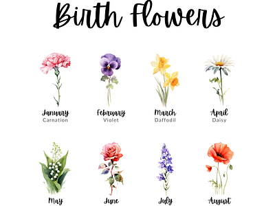 Watercolor Birthflowers art birthflower botanical decor flower flower lover poster spring lover wallart watercolor