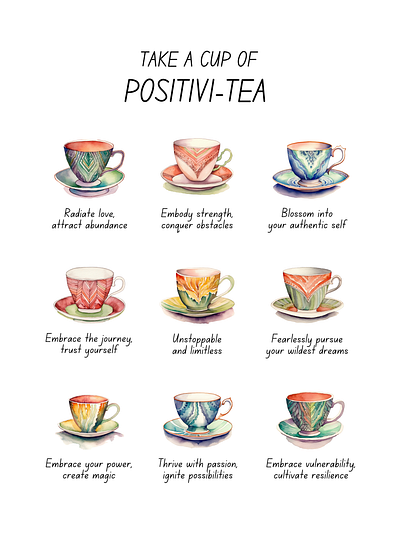 Watercolor teacups posters decor graphic design insprint quotes poster tea lover teacup watercolor