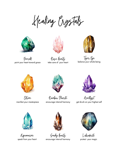 Healing Crystals Poster art crystal decor gem poster stone wallart