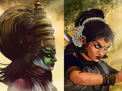 Colours of Kerala ancient artform cover creative culture dancer design illustration indian kadhakali kerala story