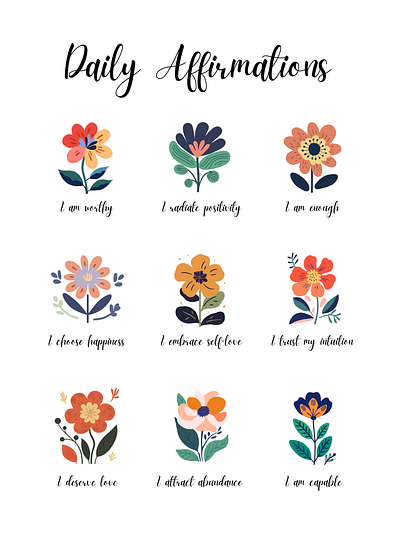 Daily Affirmation Flowers Poster botanical decor design flower flower lover nature lover poster wallart