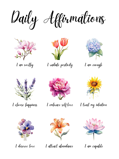 Watercolor flowers with self-affirmation poster art botanical decor flower flower lover poster wallart watercolor