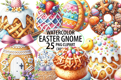 Watercolor Easter Biscuit Clipart Bundle happy