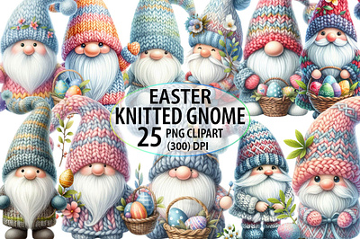 Watercolor Easter Knitted Gnome Clipart craft