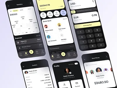 Fintech App app bill pay finance fintech graph ios app mobile app money app money transfer online transactions payment app profile scan pay scan qr code send money statistics ui ux wallet