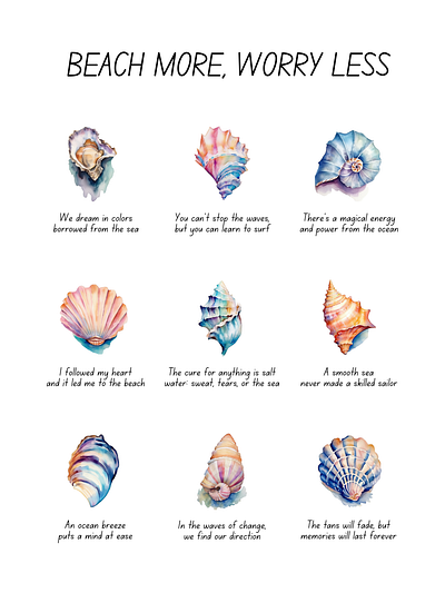 Watercolor seashell poster art beach beach lover ocean ocean lover poster seashell wallart watercolor