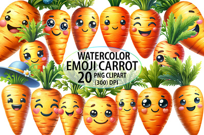 Watercolor Easter Emoji Carrot Clipart smiling