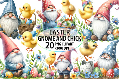 Easter Gnome and Chick Clipart Bundle gnome