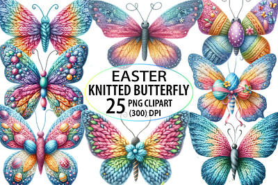 Easter Knitted Butterfly Clipart Bundle happiness