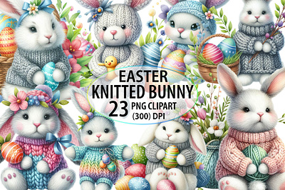 Watercolor Easter Knitted Bunny Clipart illustration