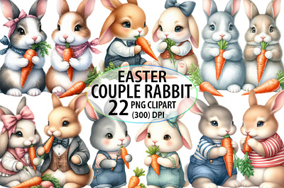 Watercolor Couple Rabbit Clipart Bundle greeting card
