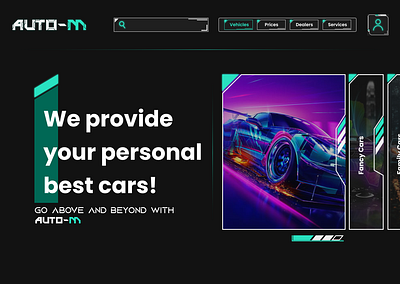 AutoM - Car seller website UI car cyperpunk graphic design motion graphics ui uiux website