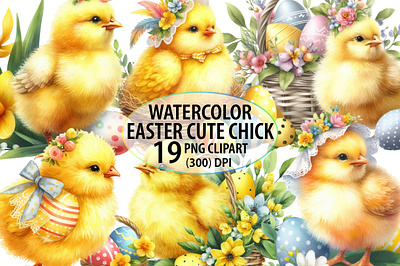 Watercolor Easter Cute Chick Clipart present
