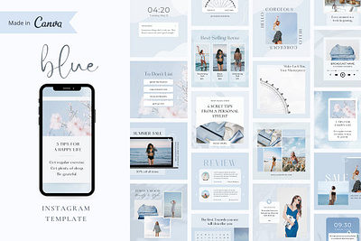 Blue Instagram Post Template aesthetic feed blogger instagram blue instagram post template blue template branding kit canva template ig posts instagram feed instagram influencer instagram post instagram story instagram templates minimalist instagram post template