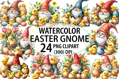 Watercolor Easter Gnome Clipart Bundle vertical