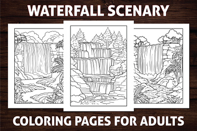 Waterfall Scenery Coloring Pages for Adults activitybook adult coloring page amazon kdp amazon kdp book design book cover coloring book coloring page coloring pages design graphic design kdp kdp amazon waterfall waterfall scenery
