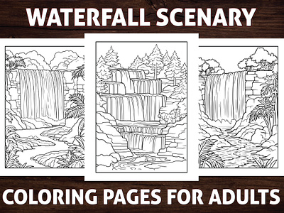 Waterfall Scenery Coloring Pages for Adults activitybook adult coloring page amazon kdp amazon kdp book design book cover coloring book coloring page coloring pages design graphic design kdp kdp amazon waterfall waterfall scenery