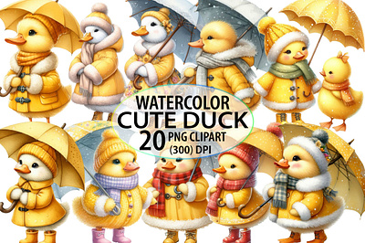 Watercolor Cute Ducks Clipart Bundle party