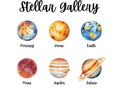 Watercolor solar system poster art decor galaxy planet solar system universe wallart watercolor