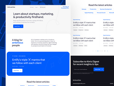 Kim's archive blog blog design landing page landingpage uiux web website