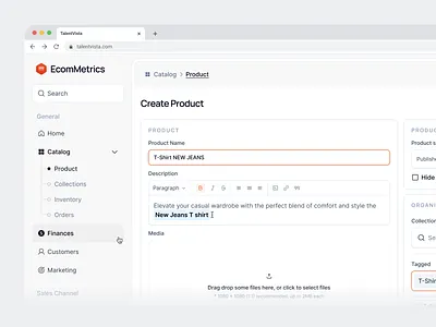 EcomMetrics - Create Product adding product clean create product dashboard ecommerce form leftbar product design