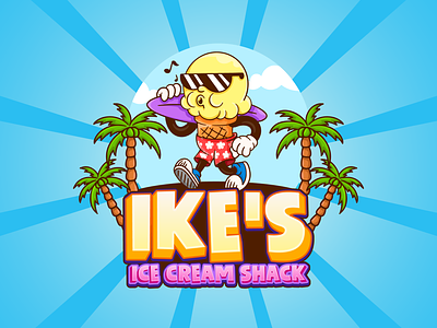 Logo Design for Ike's Ice Cream Shack 🍨🌴🌊 beach beach vibes branding character design design graphic design ice ice cream ice cream design ice cream illustration ice cream logo illustration logo logo design palm palm tree summer surfing vector waves