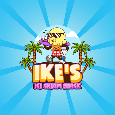 Logo Design for Ike's Ice Cream Shack 🍨🌴🌊 beach beach vibes branding character design design graphic design ice ice cream ice cream design ice cream illustration ice cream logo illustration logo logo design palm palm tree summer surfing vector waves