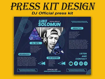 DJ Offical Press Kit Design || print design aritist press kit banner design bloggers press kit dj press kit electronic press kit epk fashion media kit flyer design influencer media kit media kit music press kit official press kit one sheet postcard design poster design press kit price list print design social media kit speaker kit