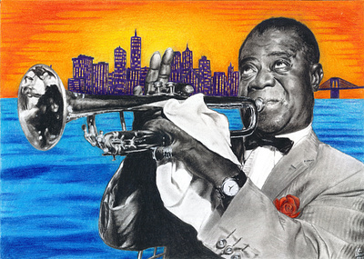 Louis Armstrong Portrait Drawing ajononikostudio black history month charcoal cityscape color colored pencil drawing fine art illustration jazz louis armstrong portrait drawing realism realistic art satchmo sound illustration sound wave timelapse traditional drawing youtube
