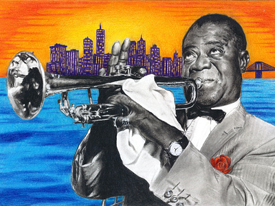 Louis Armstrong Portrait Drawing ajononikostudio black history month charcoal cityscape color colored pencil drawing fine art illustration jazz louis armstrong portrait drawing realism realistic art satchmo sound illustration sound wave timelapse traditional drawing youtube