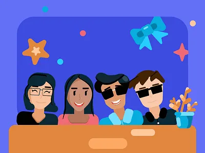 Friends funky flat illustration aesthetic celebration cool creative cute design design language design style figma flat illustration friends fun funky graphic design plant pop purple star table visual design